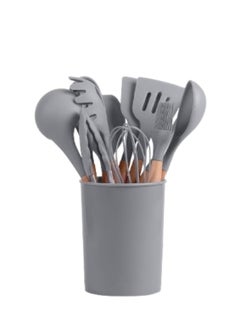 Silicone 12 Pieces In 1 Set Silicone Kitchen Accessories Cooking Tools Kitchenware Utensils With Wooden Handles  - Image 1