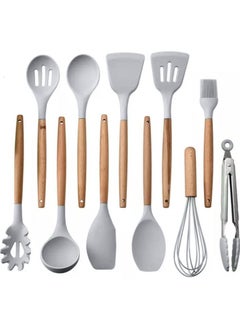 Silicone 12 Pieces In 1 Set Silicone Kitchen Accessories Cooking Tools Kitchenware Utensils With Wooden Handles  - Image 4