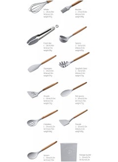 Silicone 12 Pieces In 1 Set Silicone Kitchen Accessories Cooking Tools Kitchenware Utensils With Wooden Handles  - Image 3
