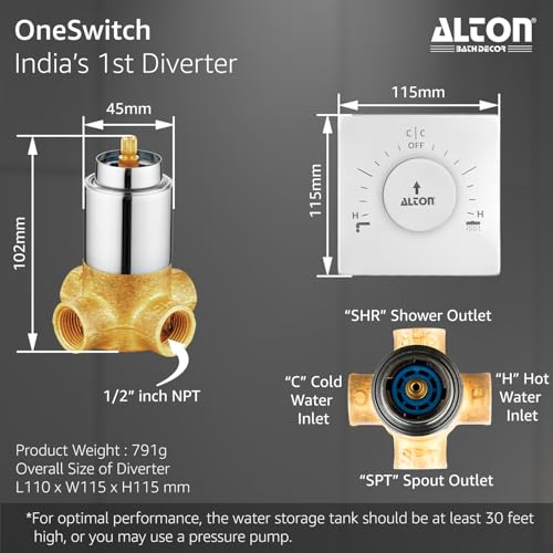 ALTON QDRL5975, Brass, OneSwitch – India’s 1st Single-Knob Bathroom Diverter With Bath Tub Spout & 5-Function Overhead Shower| Bathroom Shower System | 7-Years Warranty - Image 5