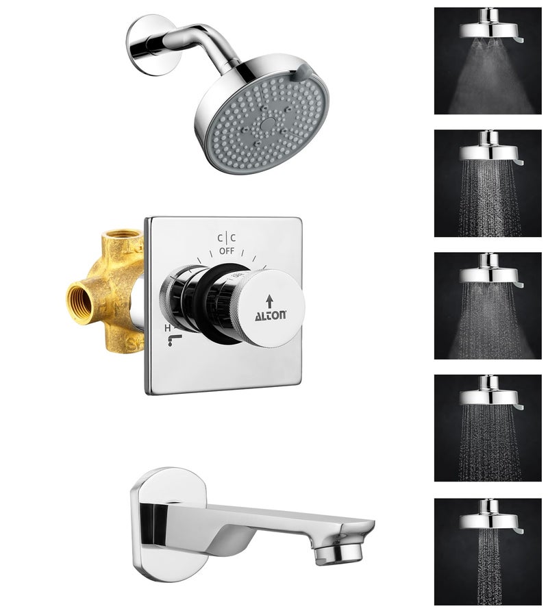 ALTON QDRL5975, Brass, OneSwitch – India’s 1st Single-Knob Bathroom Diverter With Bath Tub Spout & 5-Function Overhead Shower| Bathroom Shower System | 7-Years Warranty - Image 1