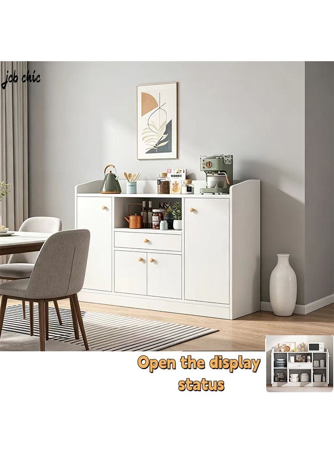 JCB CHIC خزانة بوفيه جانبية للمطبخ مقاس 110×30×80 سم، خزانة تخزين بيضاء مزودة بأدراج وأبواب، خزانة بار للقهوة للمطبخ وغرفة الطعام وغرفة المعيشة - Image 1