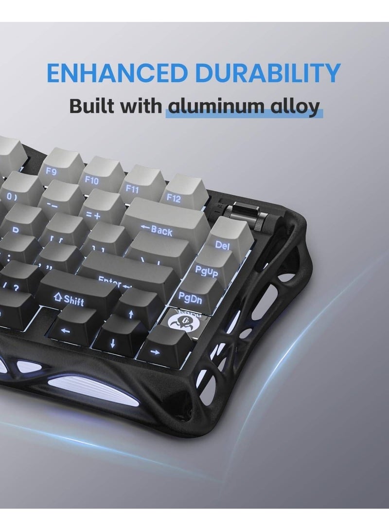 جرافا ستار Mercury K1 75% Wireless Mechanical Gaming Keyboard – Hot-Swappable Kailh Pink Linear Switches, Tri-Mode Connectivity, 8000mAh Battery, RGB Backlit, Aluminum Alloy Frame, PBT Keycaps, Programmable Knob | Gradient Black - Image 3