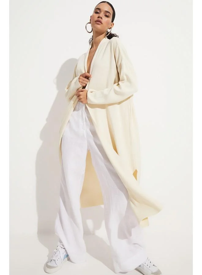 جون June Exclusive Long Knitwear Cardigan Ecru