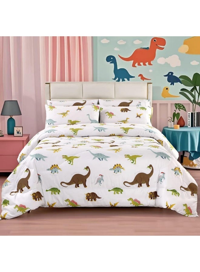 MAG 3Pcs Dinosaur Bedding Comforter Set, Dinosaur White Base Twin Comforter Set,All Season for Toddlers Kids Boys Teens and Girls,Super Soft Microfiber,Twin Size (1 Comforter + 2 Pillowcases) - Image 1