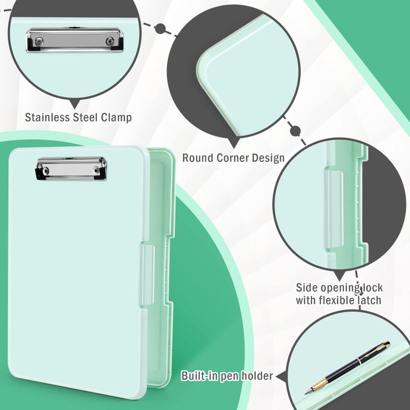 ANZNKU Clipboards with Storage, 13x9.6 Heavy Duty Nursing Clipboard Foldable, Plastic Storage Clipboard with Pen Holder, Cute Clip Board Folder for Teacher Nurse Work, School & Office Supplies(Green) - Image 3