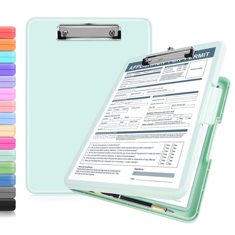 ANZNKU Clipboards with Storage, 13x9.6 Heavy Duty Nursing Clipboard Foldable, Plastic Storage Clipboard with Pen Holder, Cute Clip Board Folder for Teacher Nurse Work, School & Office Supplies(Green) - Image 1