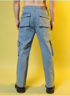 Campus Sutra Men's Light Blue Utility Cargo Denim Jeans  - Image 4