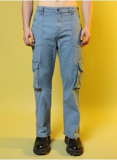 Campus Sutra Men's Light Blue Utility Cargo Denim Jeans  - Image 2