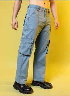 Campus Sutra Men's Light Blue Utility Cargo Denim Jeans  - Image 3