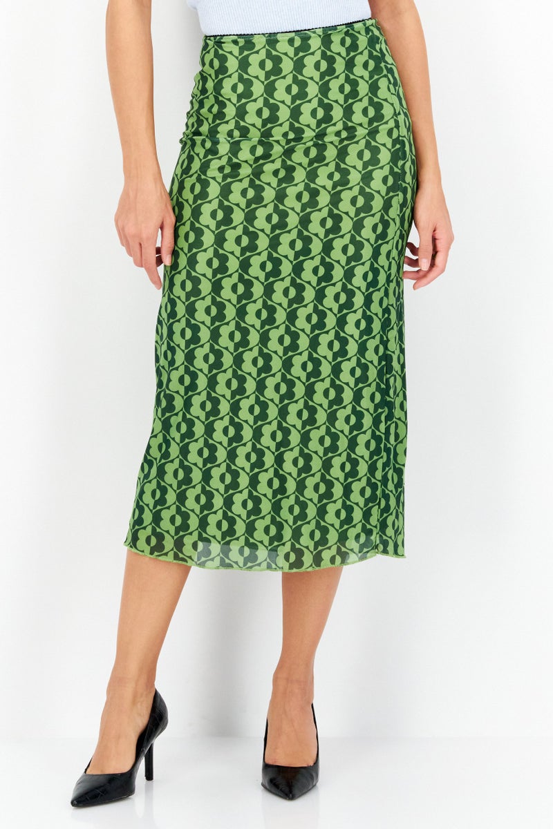 Motel Women Allover Printed Basic Midi Skirt, Green Combo - Image 1