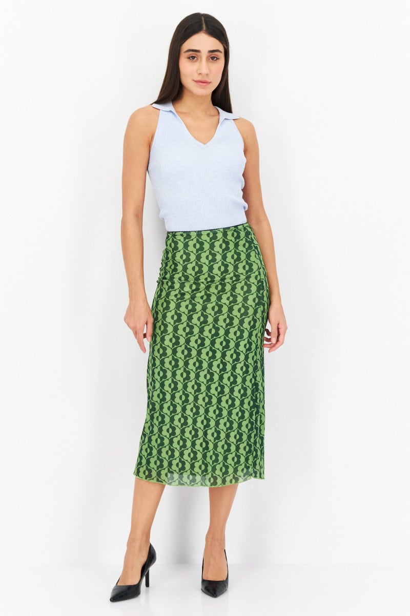Motel Women Allover Printed Basic Midi Skirt, Green Combo - Image 3