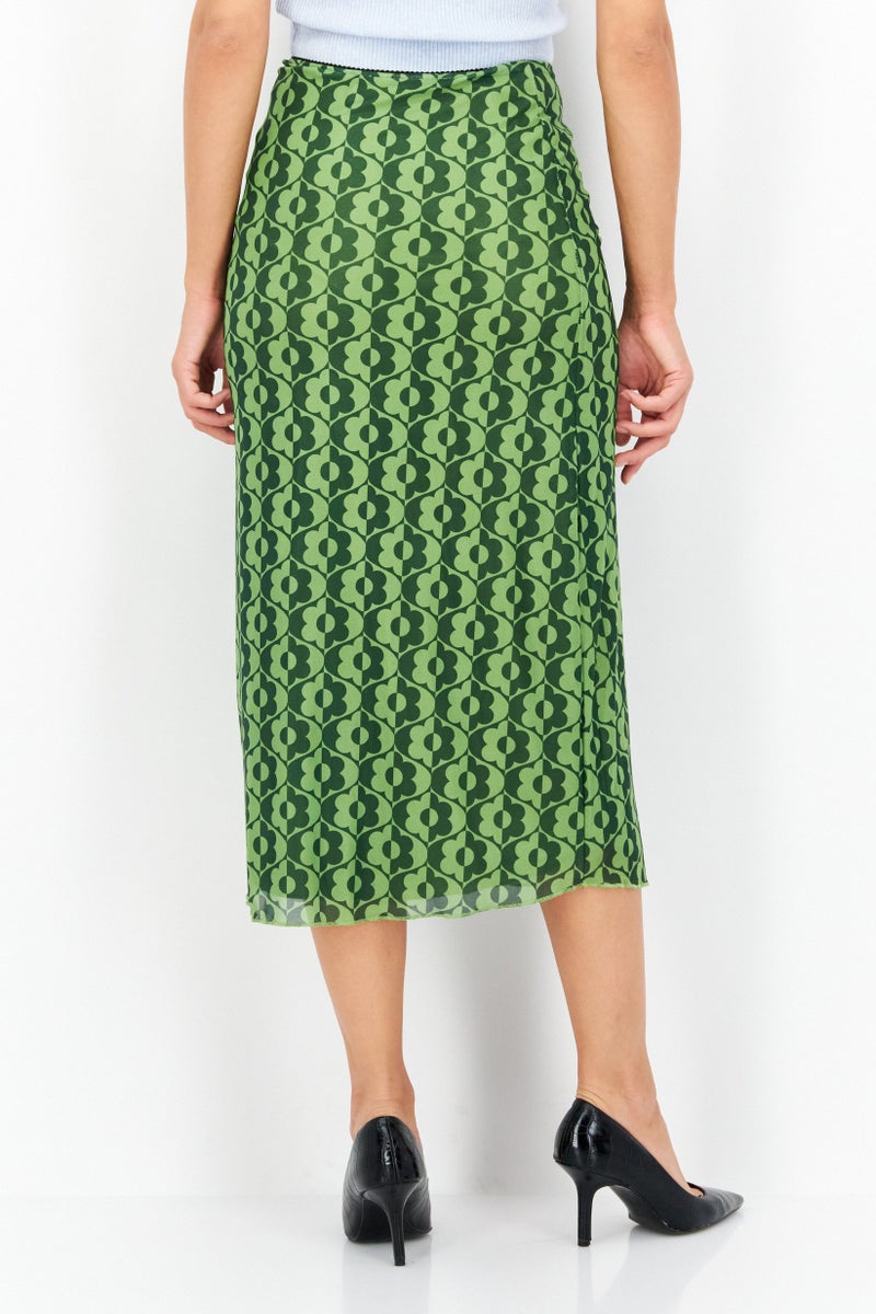 Motel Women Allover Printed Basic Midi Skirt, Green Combo - Image 2