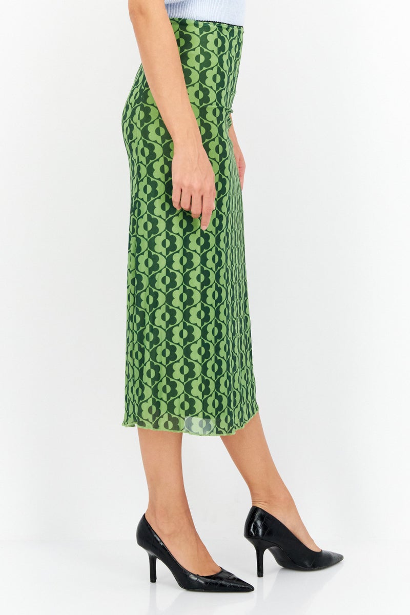 Motel Women Allover Printed Basic Midi Skirt, Green Combo - Image 4