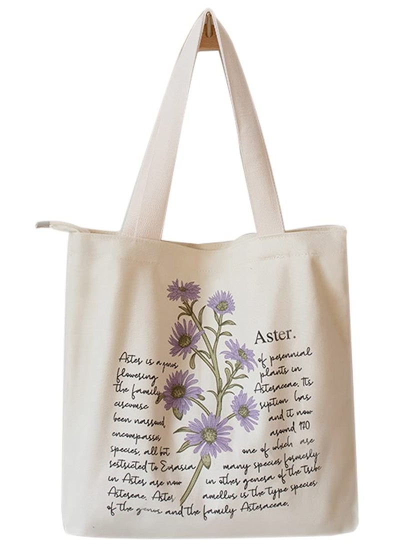 SYOSI Canvas Tote Bag Strap Reusable Grocery Shopping Cloth Bag Zip Tote Bag Women Eco-Friendly Tote Bag with Handle Washable Fashion Beach Tote Shoulder Bag Women Shopping, School 