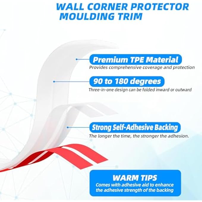FLEXIBLE WALL CORNER PROTECTOR TRIM, PEEL AND STICK MOLDING TRIM FOR INSIDE AND OUTSIDE CORNERS, SELF ADHESIVE EDGE PROTECTOR FOR CEILING AND WALLS, 300CM X 4CM STRIP - Image 2