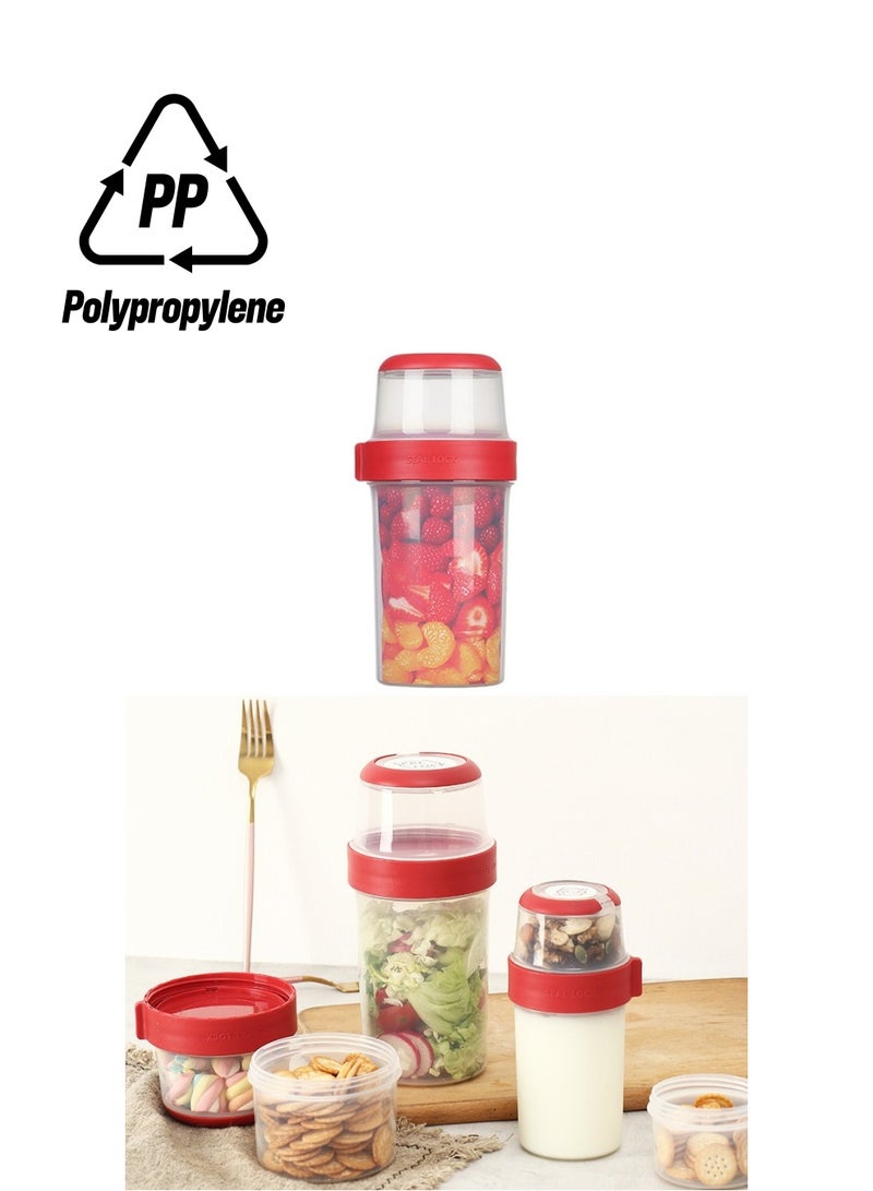 Vermaney Double Layer Food Storage Container, Baby Food Storage Container, Portable Cups Cereal Cup Large Capacity Sealed Food Container, Salad Yogurt Milk Fruit or Nut Container (310ml+760ml) - Image 1