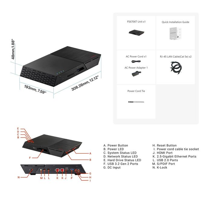 asustor Flashstor 6 Fs6706T 6 Bay All-Ssd Nas Storage, Quad Core 2.0Ghz, Six M.2 Ssd, Dual 2.5Gbe, 4Gb Ram Ddr4, Network Attached Storage (Diskless) - Image 2