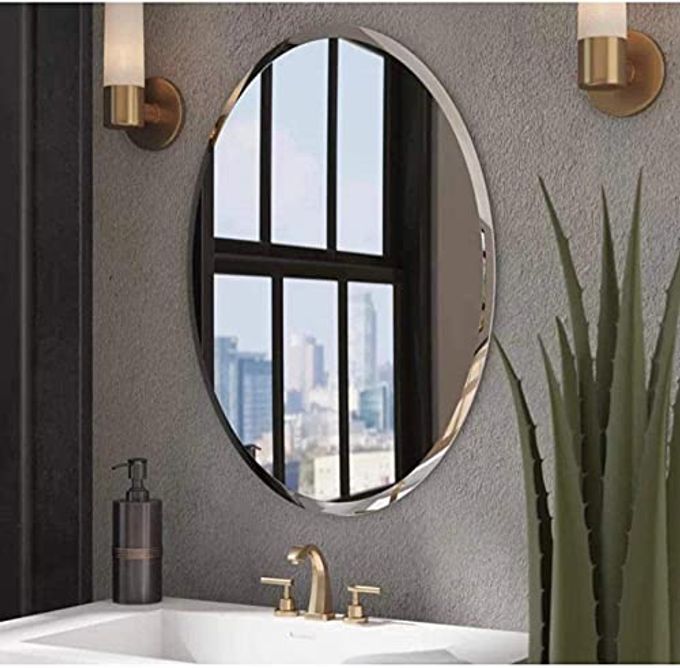 MIRROR GLASS FOR BATHROOM WALL DECORATIVE HOME DECOR MIRROR FOR DRESSING ROOM BEDROOM LIVING ROOM HALL MAKEUP ROOM WASHBASIN ROUND SHAPE SIZE 12 X 18 INCH