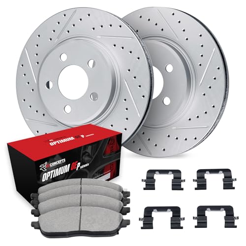 R1 Concepts Front Brake Kit For 2013-2015 Acura ILX, 2012-2015 Honda Civic| Drilled Slotted Brake Rotors| Optimum OEP Brake Pads and Rotors Kit| Hardware included - Image 1