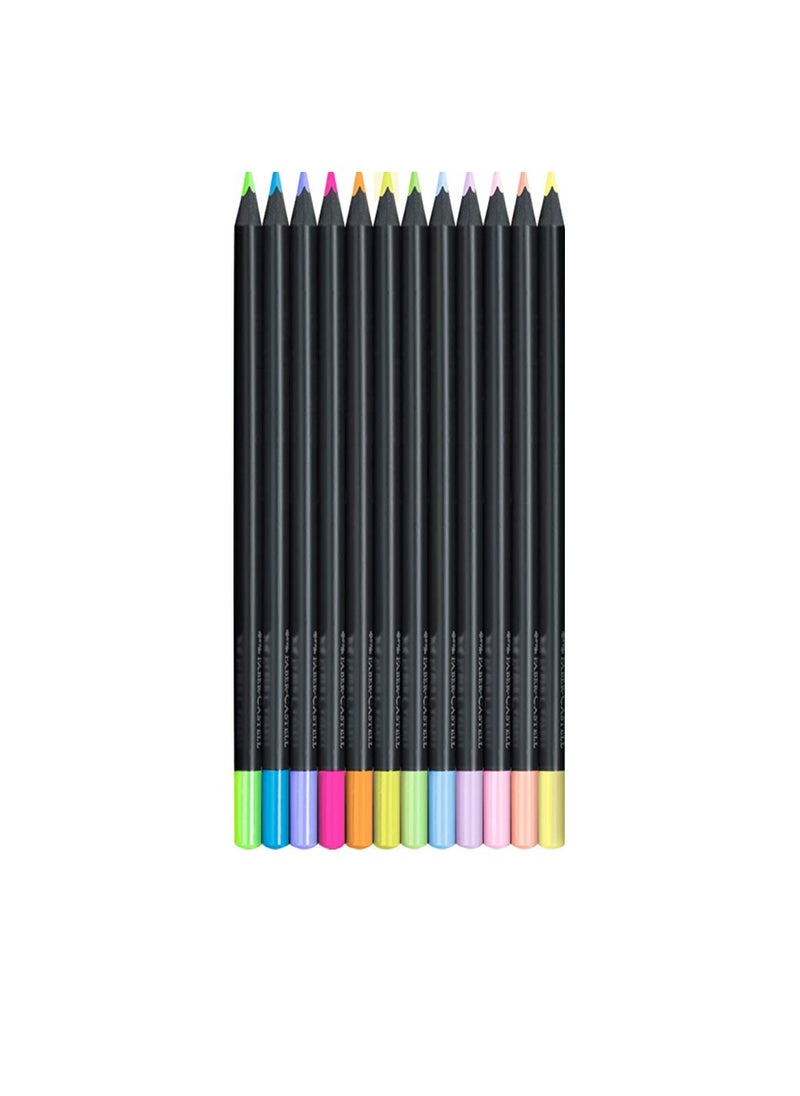 FABER-CASTELL - Faber-Castell Black Edition Colour Pencils 12 colours Neon + Pastel,Supersoft lead for great effects - Image 1