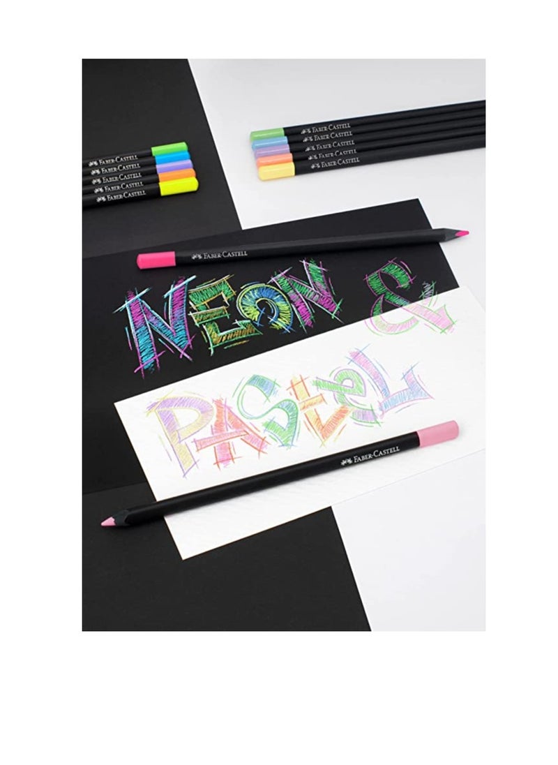 FABER-CASTELL - Faber-Castell Black Edition Colour Pencils 12 colours Neon + Pastel,Supersoft lead for great effects - Image 1
