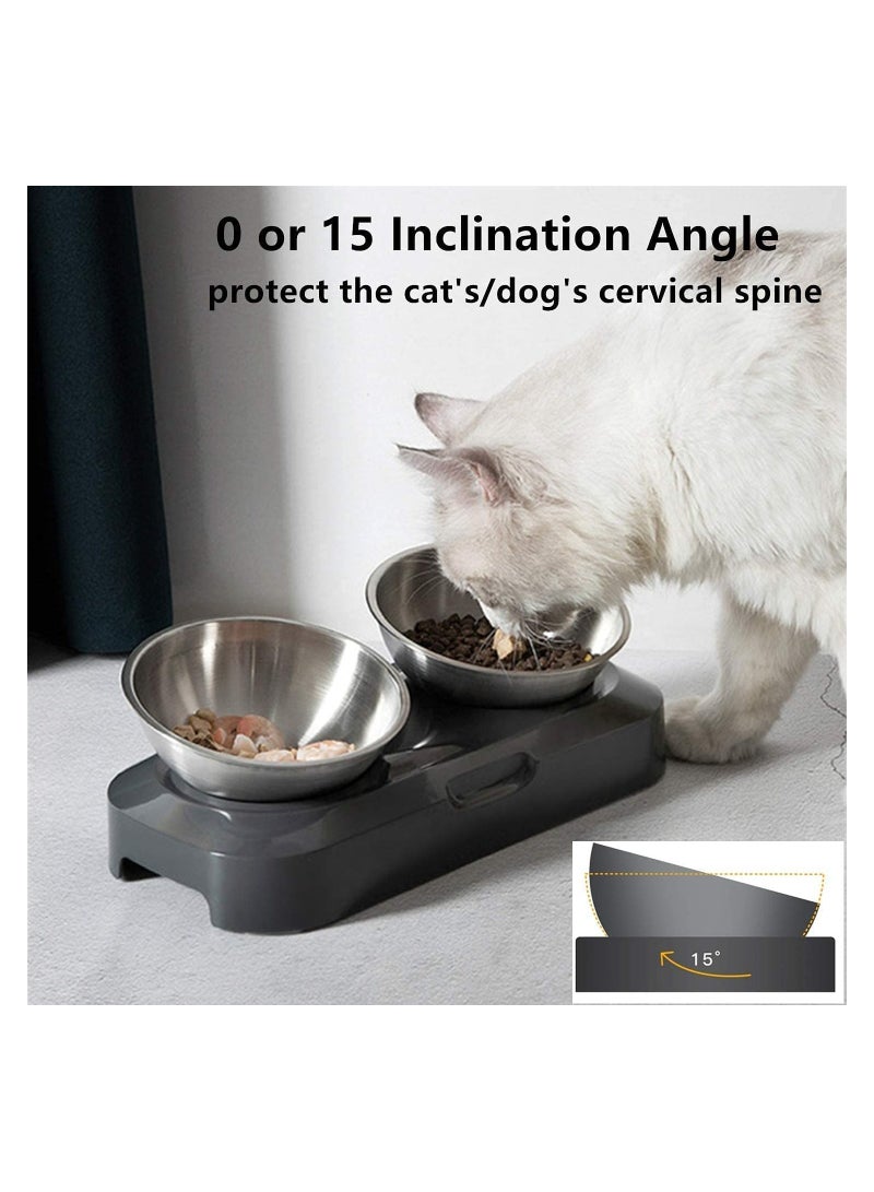SYOSI Raised Cat Bowl with Stainless Steel, Non-Slip Silicone Mat & Raised Cat Feeder with 15° & 0° Tilting Neck Protective Bowl for Pets, Cats Food and Water Feeding - Image 3