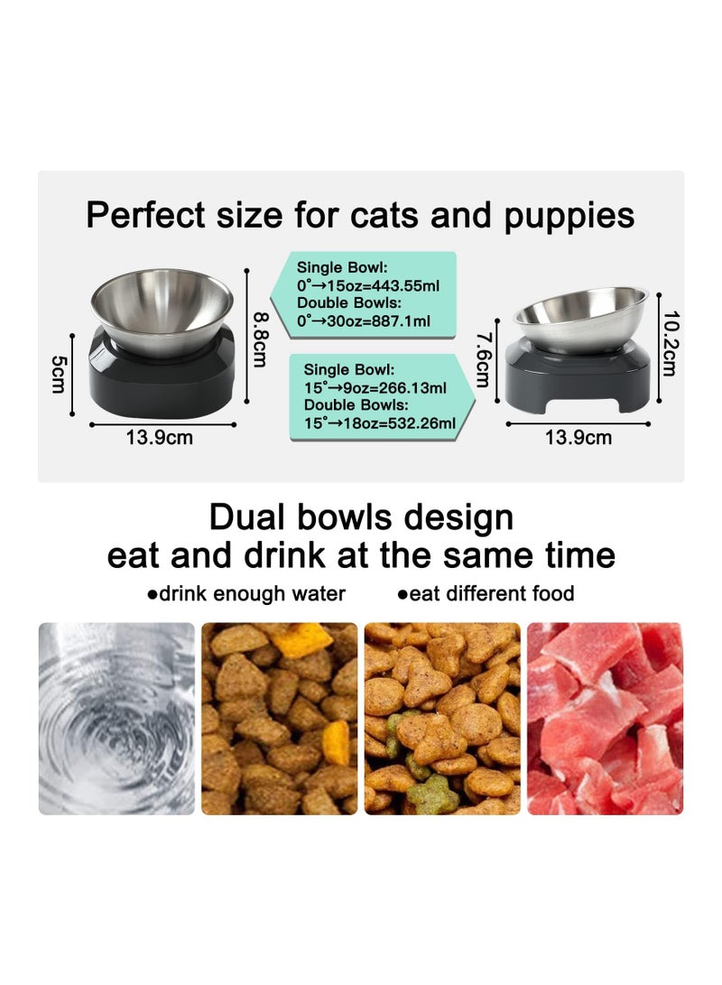 SYOSI Raised Cat Bowl with Stainless Steel, Non-Slip Silicone Mat & Raised Cat Feeder with 15° & 0° Tilting Neck Protective Bowl for Pets, Cats Food and Water Feeding - Image 4