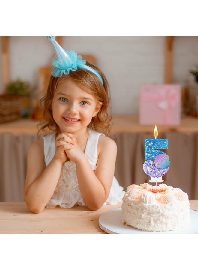 يُسلِّم شموع عيد ميلاد زرقاء وبنفسجية، زينة كعكة عيد الميلاد الخامس، شموع الكب كيك، مناسبة لتزيين كعكة حفلة بطابع حورية البحر - Image 5