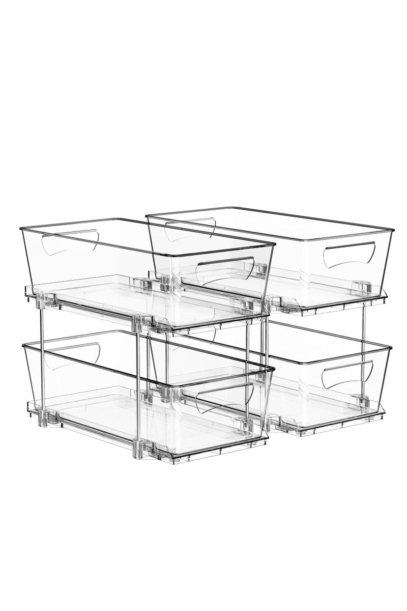 أنمي 2 منظم تخزين حمام بطبقتين، 2 عبوة منظمات شفافة تحت الحوض، حاوية تخزين منضدة حوض الاستحمام، أدراج خزانة أدراج الأدوية، منظم يسحب للخارج مع مسار لحجرة المؤن والمطبخ