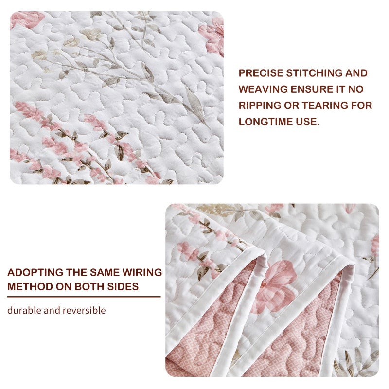 Joyreap 2 Pieces Cotton Quilt Set for Girls, Twin Size Pink Floral Design, Cozy Lightweight Quilt Bedspread Bed Cover for All Season, 1 Quilt and 1 Pillow Sham- 68x86 inches - Image 5
