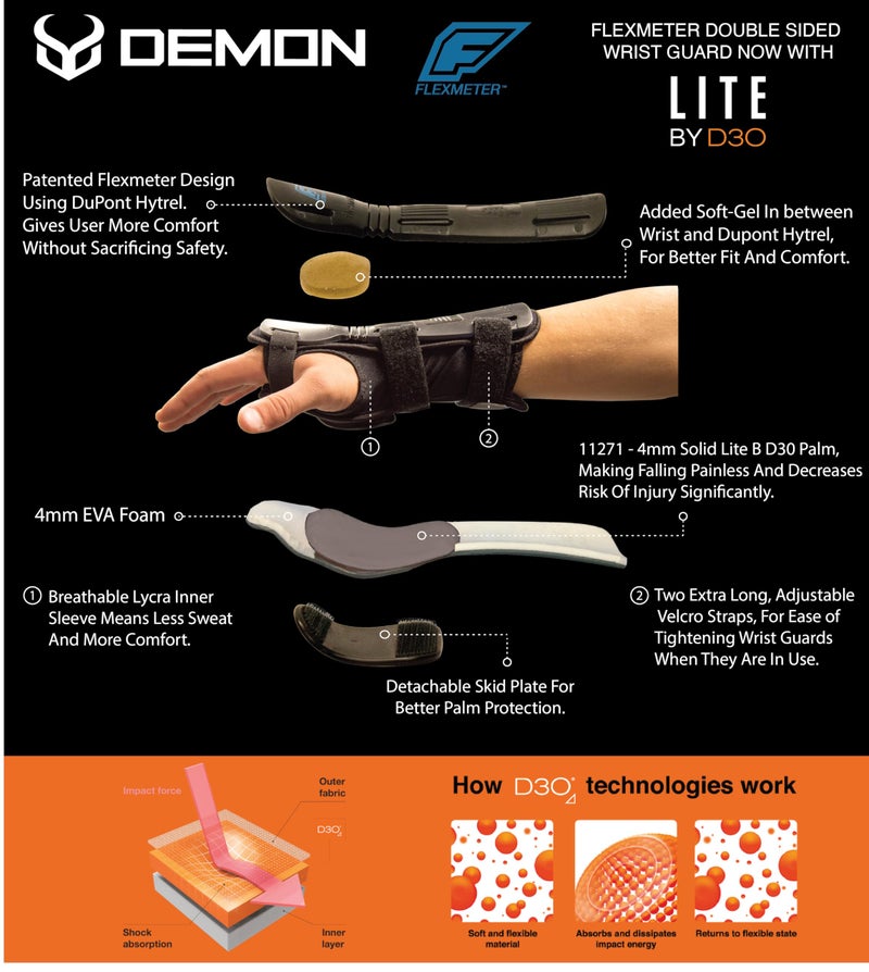Demon United Flexmeter Double Sided Wrist Guards -Integrated with D3O Impact Technology-Sold as Pair (Large) - Image 2