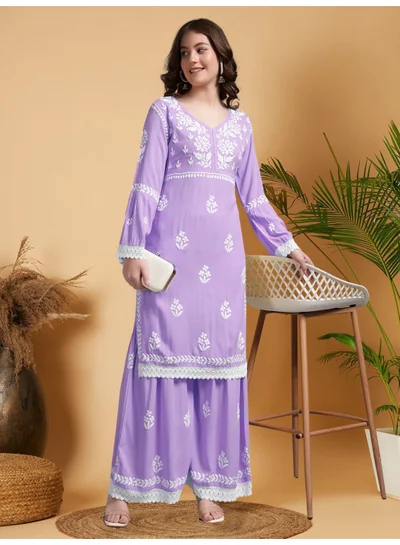 Alaya Women Hand Embroidered Lucknowi Chikankari Rayon Kurta Set-AL4077KS