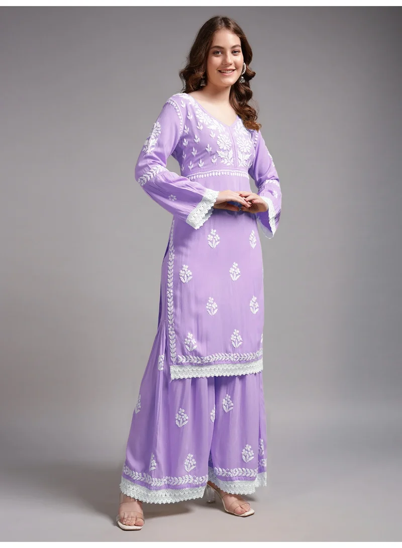 Alaya Women Hand Embroidered Lucknowi Chikankari Rayon Kurta Set-AL4077KS