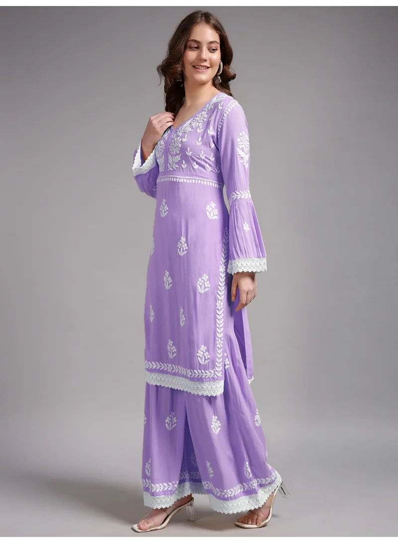 Alaya Women Hand Embroidered Lucknowi Chikankari Rayon Kurta Set-AL4077KS