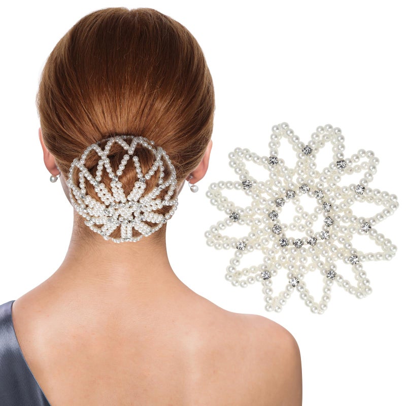 Beaupretty Hair Snood Pearl Design Hairnet for Dance Performance White 1 Count