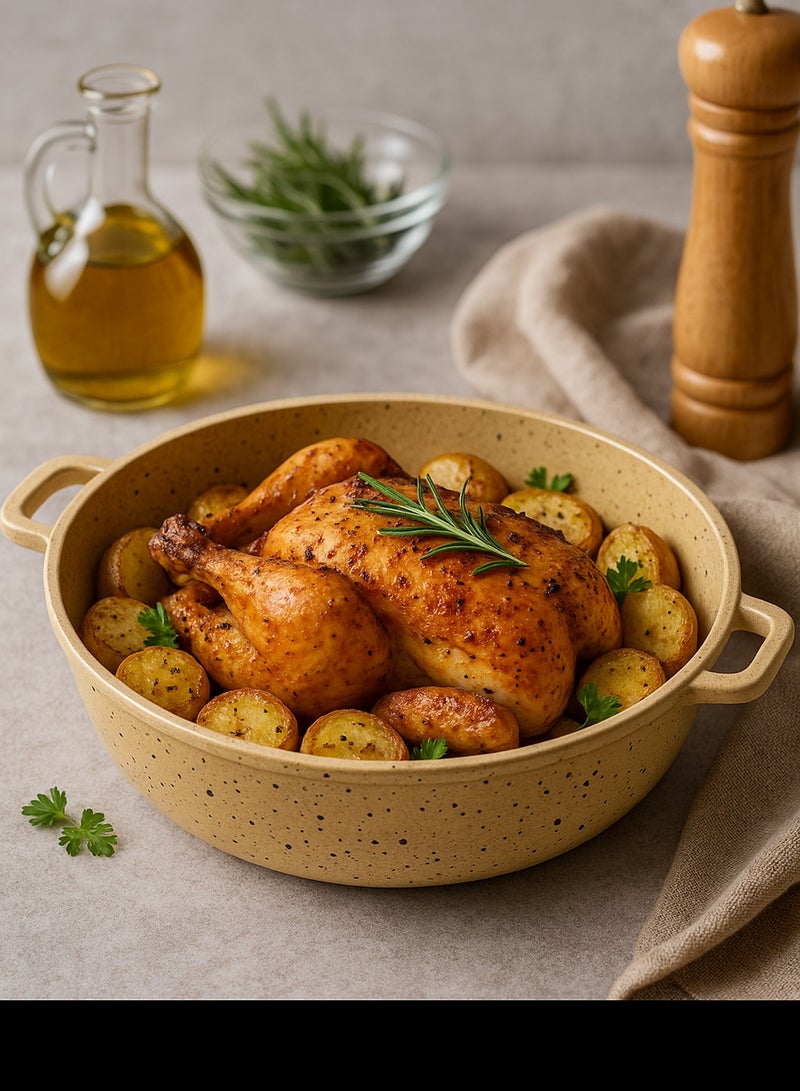 PROCILA Non-Stick Granite Shallow Pot Without Lid Beige 28cm - Image 2