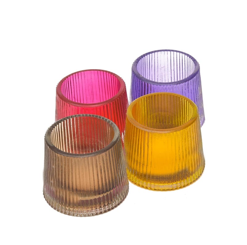 OGGN Glass Ribbed Tealight Holder SetTLight Holder for Diwali Decoration Items Multi Pack of 4 - Image 1