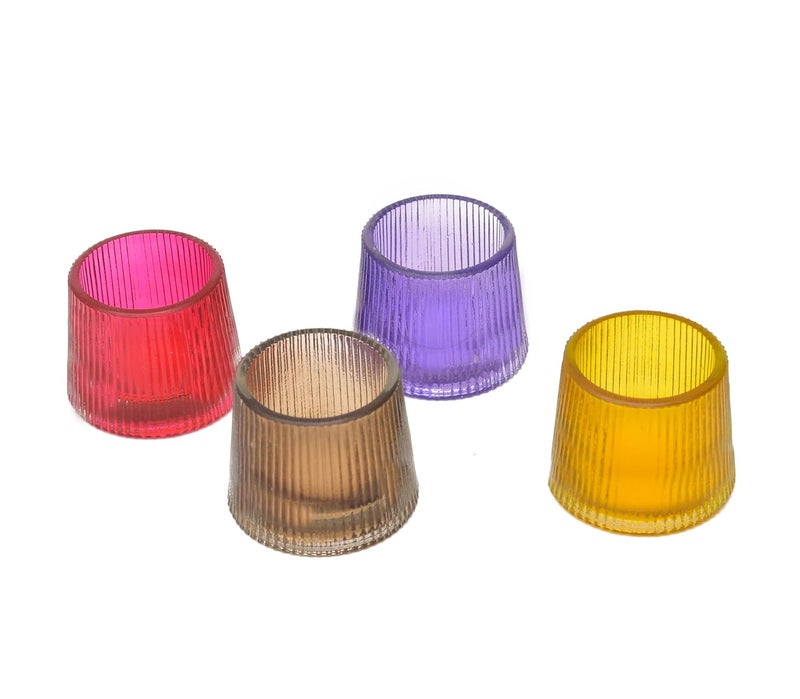OGGN Glass Ribbed Tealight Holder SetTLight Holder for Diwali Decoration Items Multi Pack of 4 - Image 2