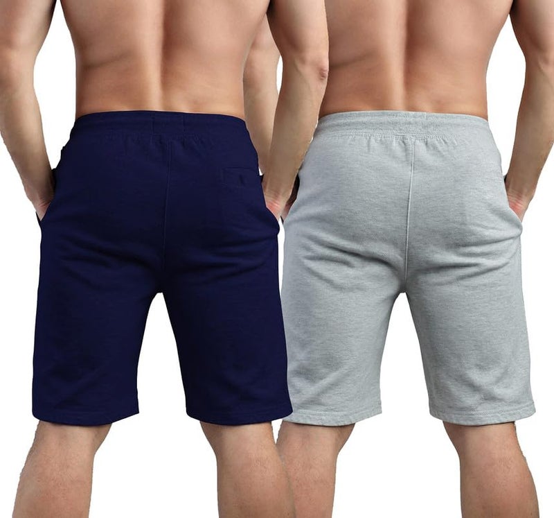 hotfits Men's Casual Cotton All Season Soft Feel Fabric Printed Regular Shorts,Workout Shorts, Elastic Waist Running Shorts with 2 Side Pockets - Pack of 2 - M - Image 3