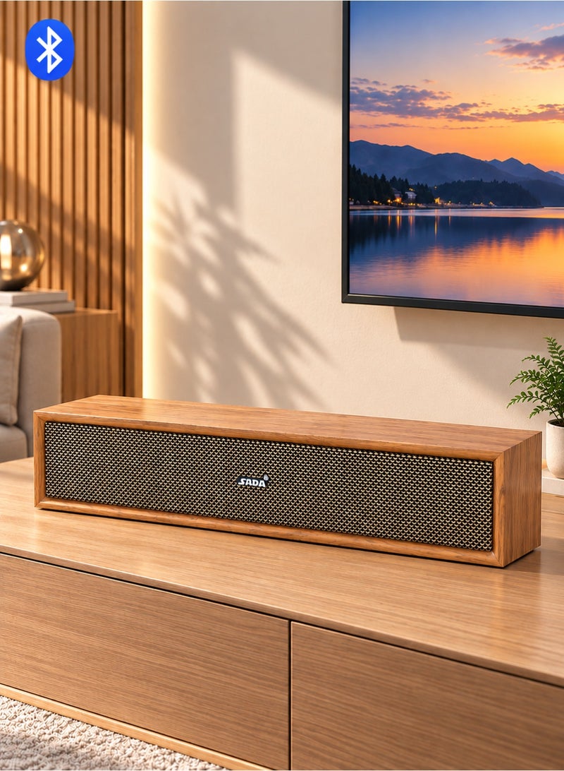SADA Speaker Retro Wooden Bluetooth 5.3 , Heavy Bass Wireless 3.5mm AUX USB Powered Plug and Play Desktop Premium Wood Cabinet Deep Bass Hi-Fi, 2.0 Channel Full-Range Drivers Stereo Soundbar Computer Audio, for PC Laptop TV Phone Home Office - Image 1