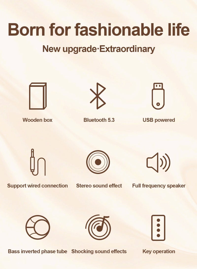 SADA Speaker Retro Wooden Bluetooth 5.3 , Heavy Bass Wireless 3.5mm AUX USB Powered Plug and Play Desktop Premium Wood Cabinet Deep Bass Hi-Fi, 2.0 Channel Full-Range Drivers Stereo Soundbar Computer Audio, for PC Laptop TV Phone Home Office - Image 2