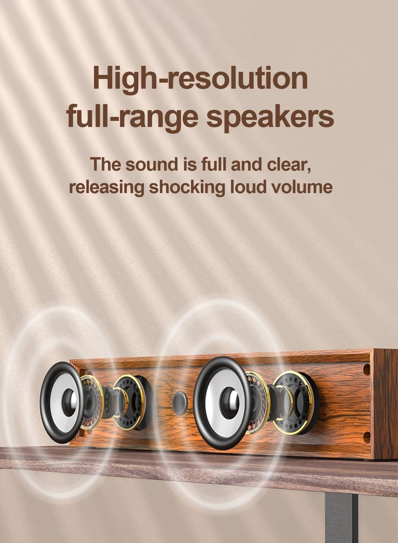 SADA Speaker Retro Wooden Bluetooth 5.3 , Heavy Bass Wireless 3.5mm AUX USB Powered Plug and Play Desktop Premium Wood Cabinet Deep Bass Hi-Fi, 2.0 Channel Full-Range Drivers Stereo Soundbar Computer Audio, for PC Laptop TV Phone Home Office - Image 3