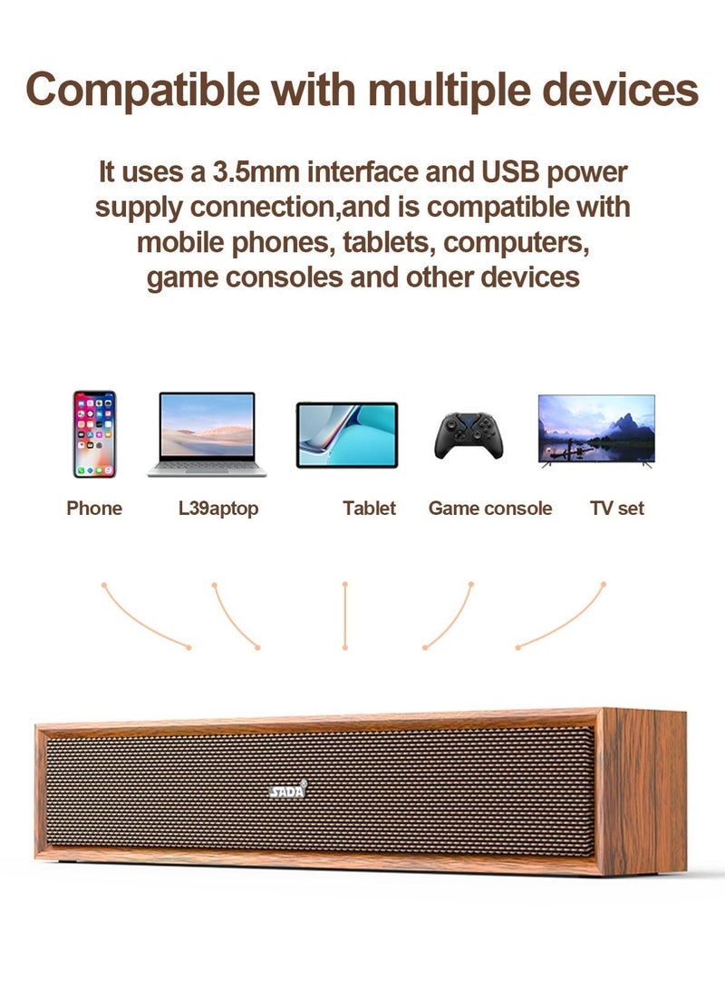 SADA Speaker Retro Wooden Bluetooth 5.3 , Heavy Bass Wireless 3.5mm AUX USB Powered Plug and Play Desktop Premium Wood Cabinet Deep Bass Hi-Fi, 2.0 Channel Full-Range Drivers Stereo Soundbar Computer Audio, for PC Laptop TV Phone Home Office - Image 5
