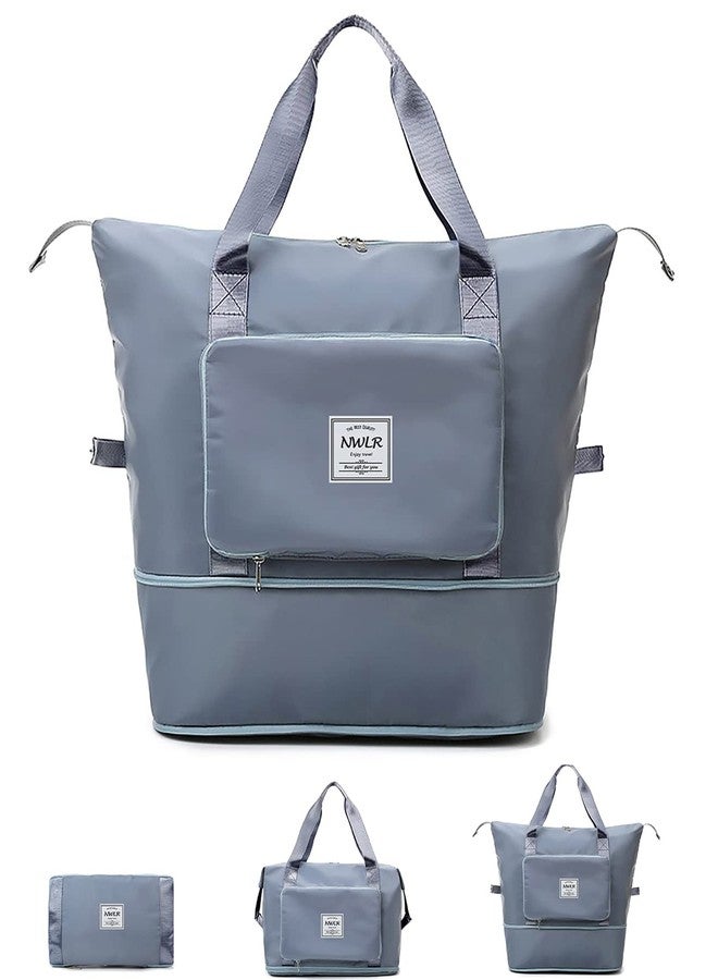 NWLR Large Capacity Folding Travel Bag Lightweight Waterproof Foldable Travel Duffel Bag Weekender Overnight Bag Shoulder Bag with Dry and Wet Pocket Gym Tote Bag, Blue, Foldable - Image 1