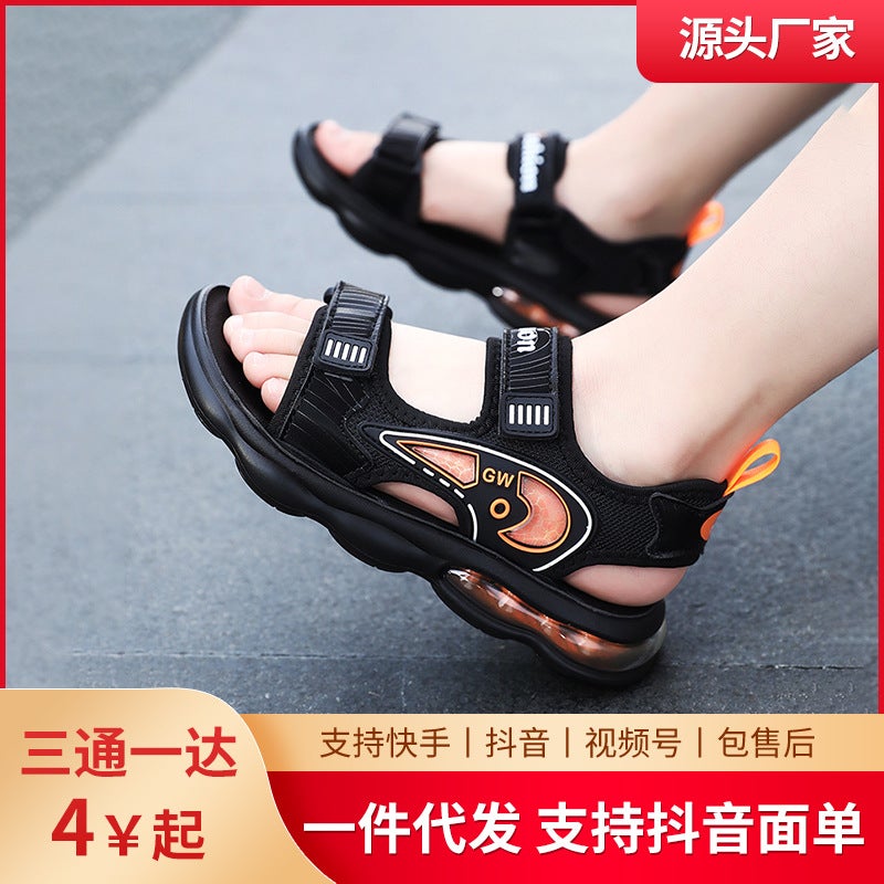 Children'S Sandals Boys 2025 Anti-Slip Soft Sole Breathable Velcro Fashion Sports Sandals For Middle And Large Children - Image 2
