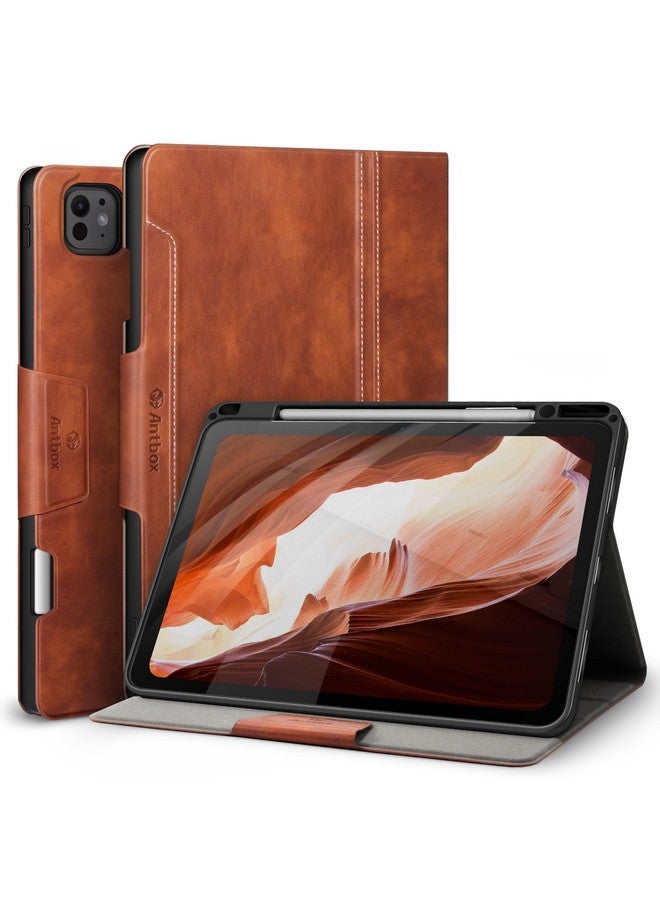Antbox for iPad Pro 13 Inch Case M4(2024), Built-in Pencil Holder, Supports Pencil Pro/(USB-C), Auto Sleep/Wake, PU Leather (Brown) - Image 1