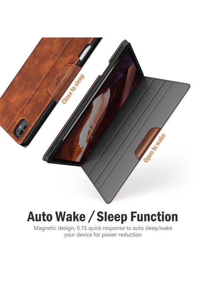 Antbox for iPad Pro 13 Inch Case M4(2024), Built-in Pencil Holder, Supports Pencil Pro/(USB-C), Auto Sleep/Wake, PU Leather (Brown) - Image 4