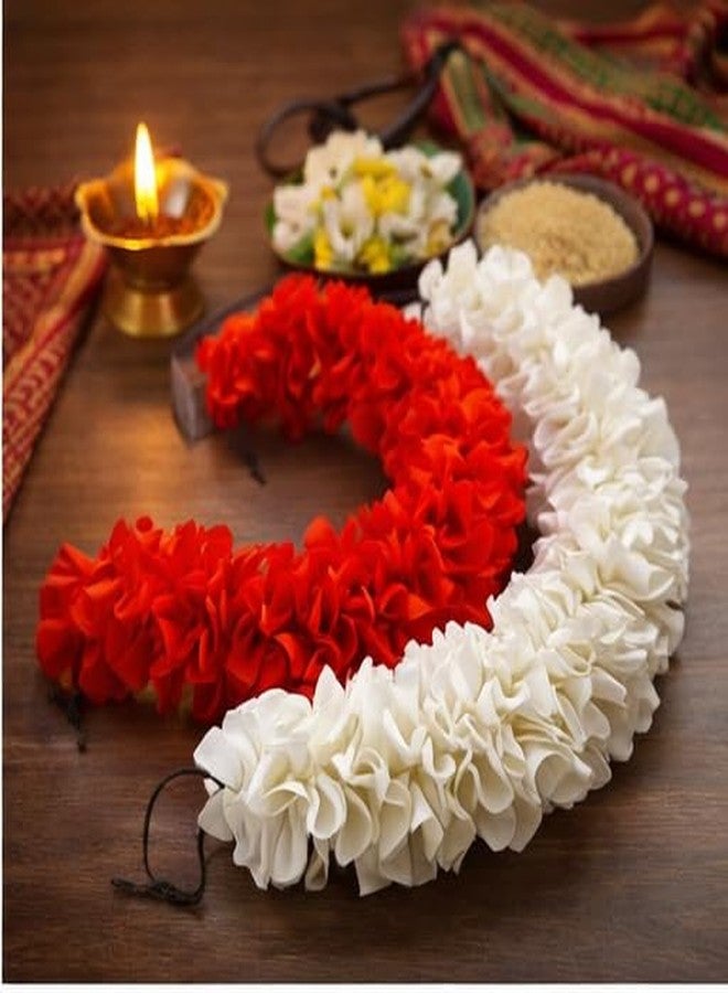 NATYAM White & Orange Flower Hair Veni for Women & Girls | Bharatanatyam, Kuchipudi Dance & Wedding. - Image 3