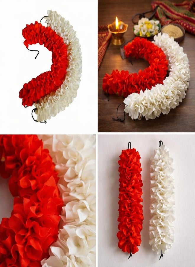 NATYAM White & Orange Flower Hair Veni for Women & Girls | Bharatanatyam, Kuchipudi Dance & Wedding. - Image 2